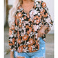 Candace Brown Floral Print 3/4 Sleeve Babydoll Blouse