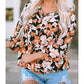 Candace Brown Floral Print 3/4 Sleeve Babydoll Blouse