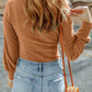 Poppie Brown U Neck Textured Long Sleeve Top