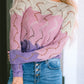 Jeanann Pink Color Block Hollow Knitted Loose Sweater