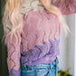 Jeanann Pink Color Block Hollow Knitted Loose Sweater