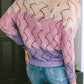 Jeanann Pink Color Block Hollow Knitted Loose Sweater