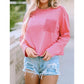 Nessa Pink Lace Patch Pocket Long Sleeve T-shirt