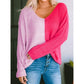 Carlile Pink Long Sleeve V-Neck Colorblock Sweater