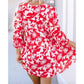 Rosie Red Floral Print Puff Sleeve Split Neck Babydoll Mini Dress