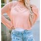 Joni Pink Hollowed Eyelets Knit Bell Sleeve Sweater