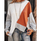 Farrah Khaki Colorblock Stitching Irregular Hem Long Sleeve Top