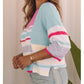 Vanette Pink Color Block Striped Three-Quarter Sleeve Knitted Top