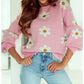 Dana Sue Pink Floral Pattern Drop Shoulder Sweater