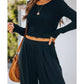 Ruth Black Black Solid Color Ribbed Crop Top Long Pants Set