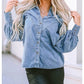 Luci V-shape Stitching Puff Sleeve Denim Shirt