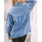 Luci V-shape Stitching Puff Sleeve Denim Shirt