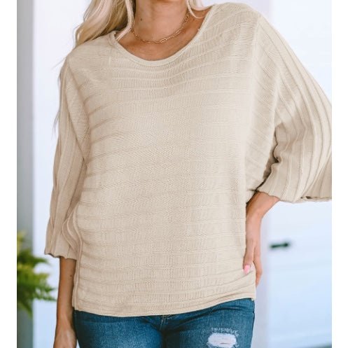 Jorgie Khaki Exposed Seam Ribbed Knit Dolman Top