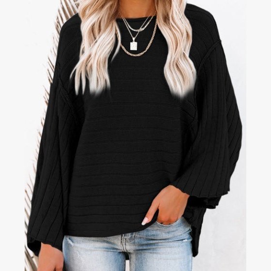 Jorgie Black Exposed Seam Ribbed Knit Dolman Top