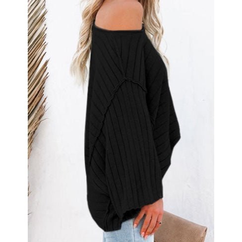 Jorgie Black Exposed Seam Ribbed Knit Dolman Top