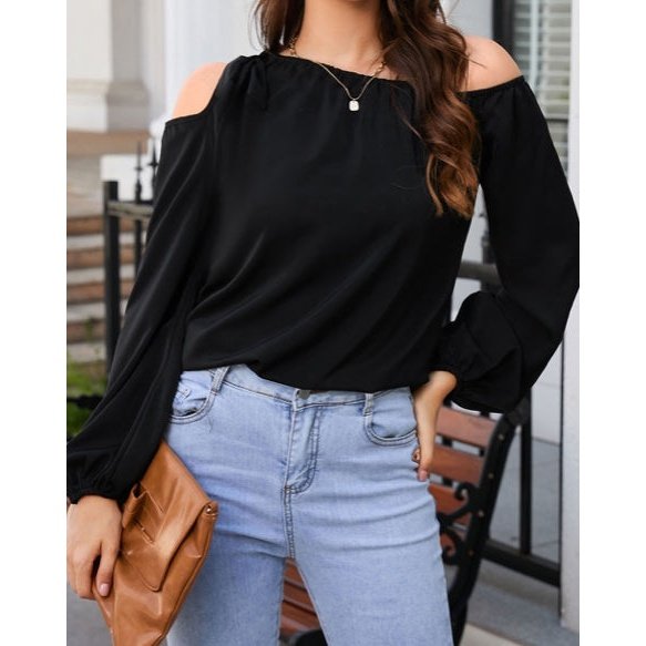 Rhianna Black Knotted Asymmetric Off Shoulder Blouse