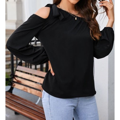 Rhianna Black Knotted Asymmetric Off Shoulder Blouse