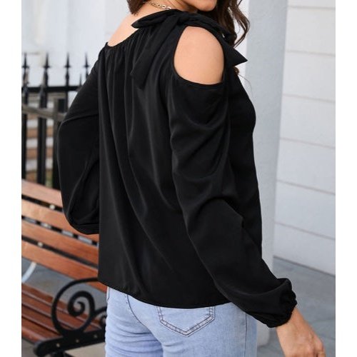 Rhianna Black Knotted Asymmetric Off Shoulder Blouse