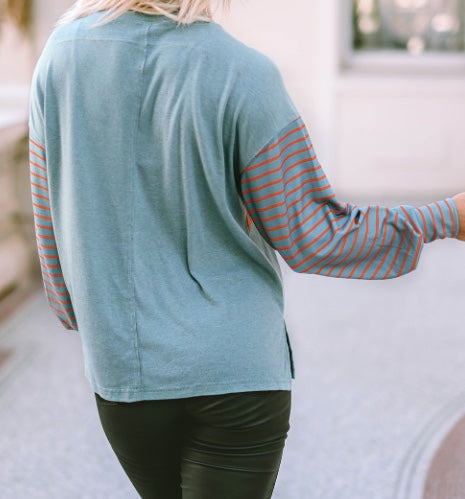 Jadis Green Colorblock Striped Bishop Sleeve Top