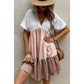 Joji Light French Beige Triple Colors V Neck Folded Cuffs Tiered Loose Dress