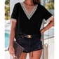 Jonine Black Lace Trim V Neck Short Sleeve Blouse