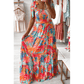 Amie Multicolor Vibrant Tropical Print Smocked Ruffle Tiered Maxi Dress