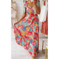 Amie Multicolor Vibrant Tropical Print Smocked Ruffle Tiered Maxi Dress