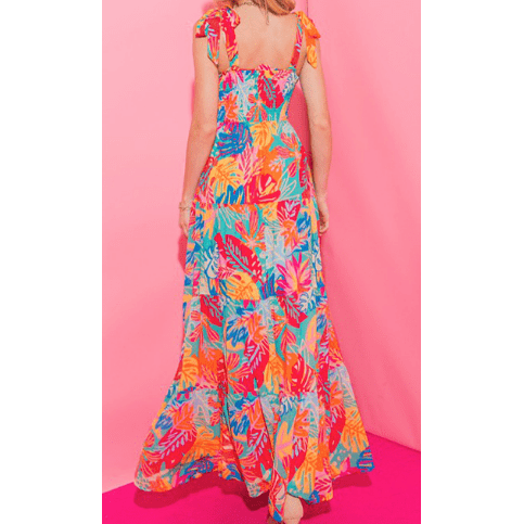 Amie Multicolor Vibrant Tropical Print Smocked Ruffle Tiered Maxi Dress