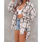 Ridley White Oversized Plaid Pattern Shacket with Slits