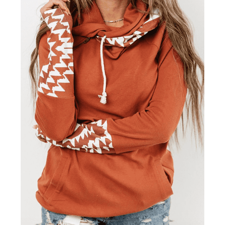 Kathleen Brown Aztec Print Patchwork Thumb Hole Hoodie