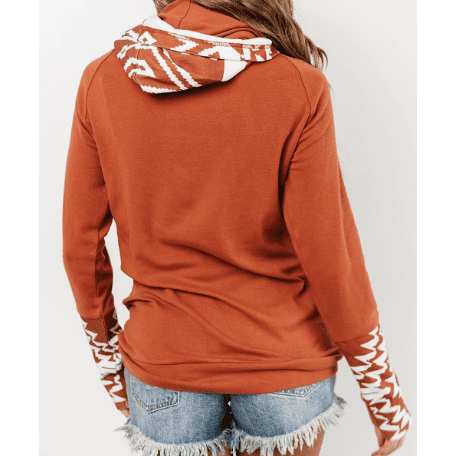 Kathleen Brown Aztec Print Patchwork Thumb Hole Hoodie