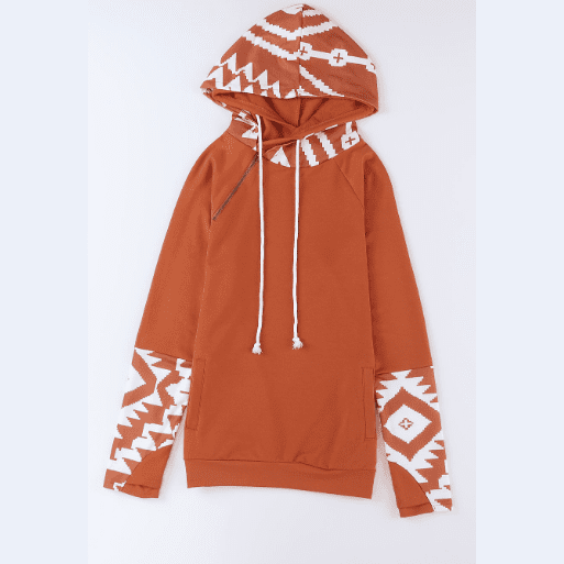 Kathleen Brown Aztec Print Patchwork Thumb Hole Hoodie