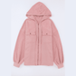 Tarris Pink Flap Pocket Drawstring Hood Zip Up Jacket