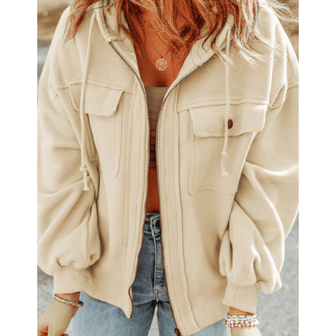 Tarris Apricot Flap Pocket Drawstring Hood Zip Up Jacket