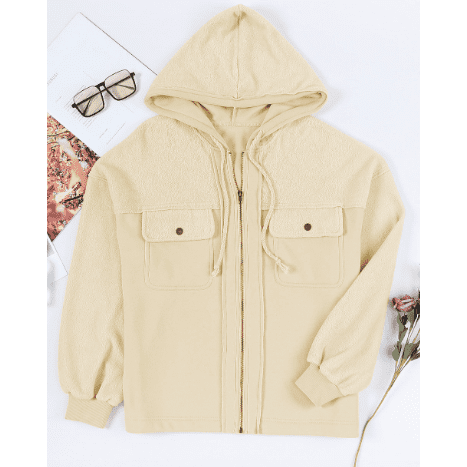 Tarris Apricot Flap Pocket Drawstring Hood Zip Up Jacket