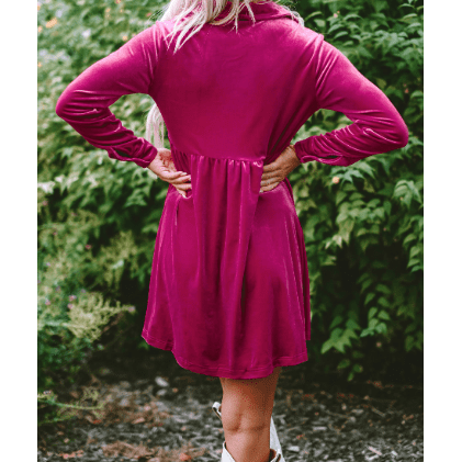 Victoria Pink Long Sleeve Ruffle Velvet Button Up Dress