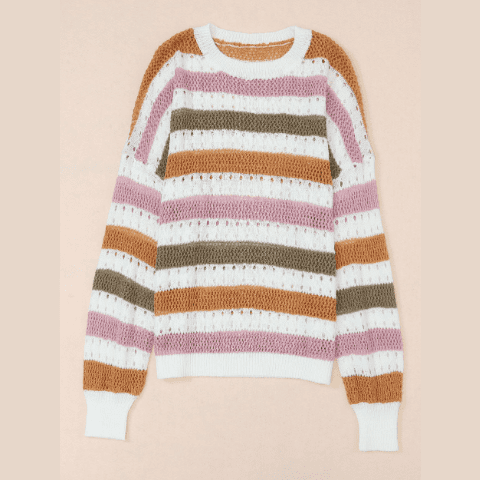 Karol Multicolor Striped Hollowed Knitted Loose Sweater