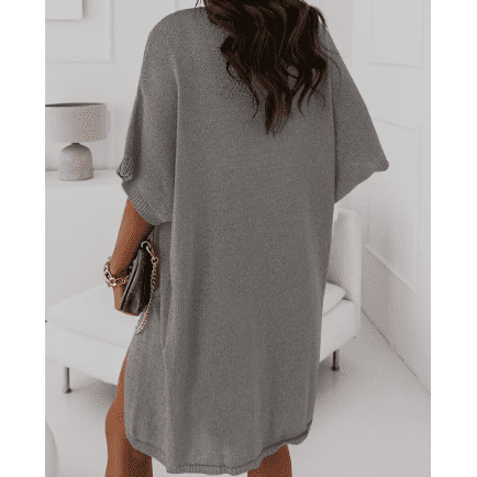 Lulla Grey Dolman Half Sleeve Pocketed Long Cardigan