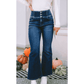 Jaleah Buttoned Elastic Wide Waistband Back Flare Jeans