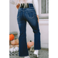 Jaleah Buttoned Elastic Wide Waistband Back Flare Jeans