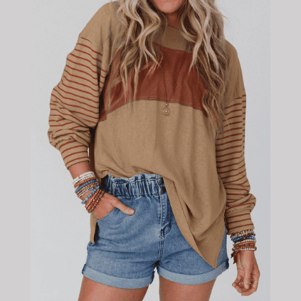 Jadis Flaxen Colorblock Striped Bishop Sleeve Top