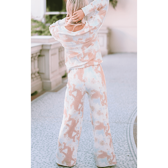 Ana-Lei Multicolor Tie Dye Print V Neck High Waist Lounge Set