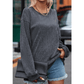 Kelis Grey Solid Ribbed Knit Round Neck Pullover Sweatshirt