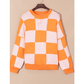 Maryam Orange Checkered Bishop Sleeve Sweater