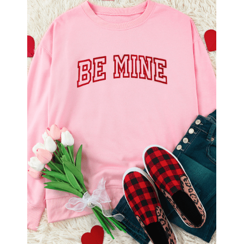 RTS Pink BE MINE Puff Graphic Pullover Sweatshirt