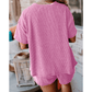 Vernita Pink Ribbed Textured Knit Loose Fit Tee and Shorts Set