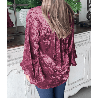 Tashi Velvet Pagoda Sleeve Crew Neck Top