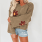RTS Peyton Sage Green Flower Knit Ribbed Trim V Neck Sweater