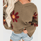 RTS Peyton Sage Green Flower Knit Ribbed Trim V Neck Sweater