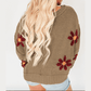 RTS Peyton Sage Green Flower Knit Ribbed Trim V Neck Sweater
